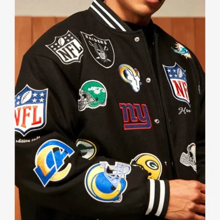 National Football League 2025 All Team Badges Unisex Black Wool Varsity Jacket