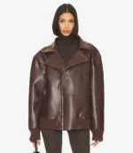 Oversized Brown Moto Leather Jacket For Unisex
