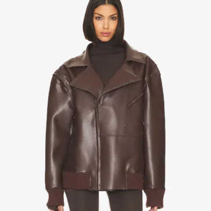 Oversized Brown Moto Leather Jacket For Unisex