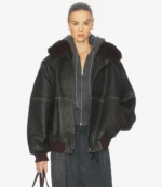 Unisex Oversized Leather Bomber With Faux Fur Collar