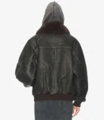 Oversized Leather Bomber With Faux Fur Collar