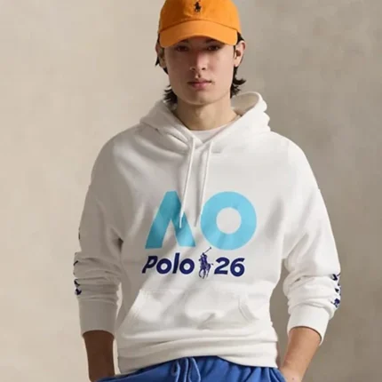 Unisex Polo Ralph Lauren Australian Open 2026 White Fleece Pullover Hoodie