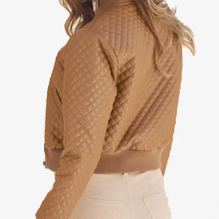 Quilted Leather Bomber Tan Brown Jacket