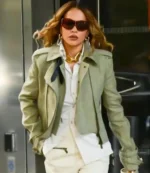 Unisex Single Rita Ora Street Style 2025 Green Suede Leather Jacket