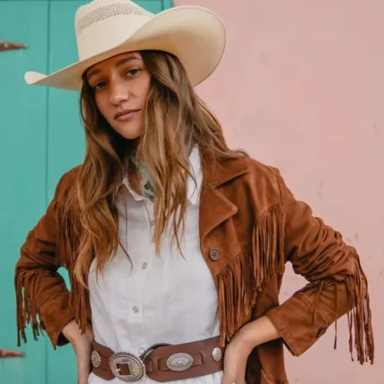 Womenn's Suede Leather Fringed Brown Jacket