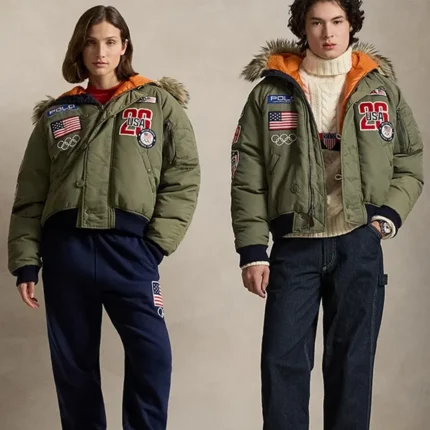 Unisex Team USA Polo Ralph Lauren 2026 Milano Cortina Olympic Fur Hooded Bomber Jacket