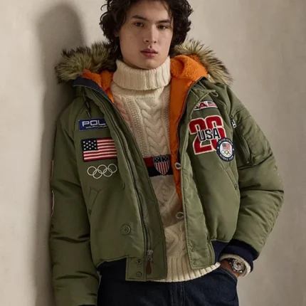 Team USA Polo Ralph Lauren 2026 Milano Cortina Olympic Fur Hooded Bomber Jacket