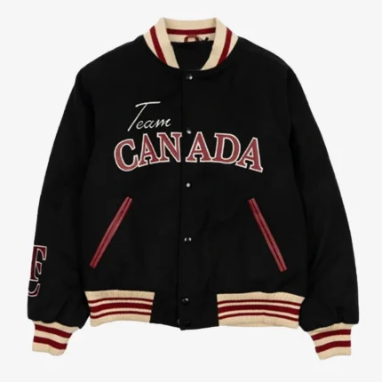 2026 SCA x Hockey Canada Leaf & Legacy Black Wool Varsity Bomber Jacket