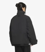 Adidas Premium 3-Stripes Oversized 3S Black Padded Jacket For Unisex