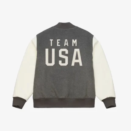 Heather Gray-Cream Team USA Coach Snoop Full-Snap Varsity Jacket