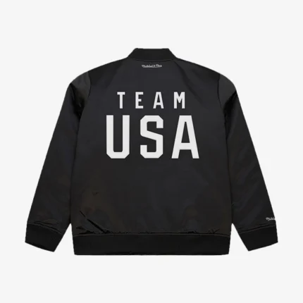 Mitchell & Ness Black Team USA Coach Snoop Satin Full-Zip Bomber Jacket