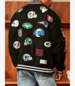 National Football League 2025 All Team Badges Unisex Black Wool Varsity Jacket For Unisex