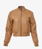 Quilted Leather Bomber Tan Brown Jacket For Unisex