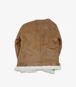 Tan Leather Jacket with Full Shearling Lining and Open Front For Unisex