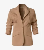 Fringe Suiting Beige Blazer For Women