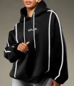 Unisex XPLAN Stripe Piping Black Hoodie