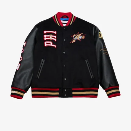 Unisex Philadelphia 76ers Black Hardwood Classics 76 Varsity Jacket