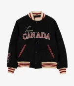 Unisex SCA x Hockey Canada Leaf & Legacy Sports Club Atelier Black Varsity Bomber Jacket