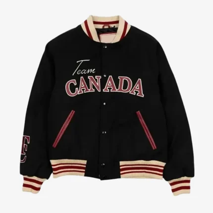 Unisex SCA x Hockey Canada Leaf & Legacy Sports Club Atelier Black Varsity Bomber Jacket