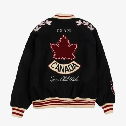 SCA x Hockey Canada Leaf & Legacy Sports Club Atelier Black Varsity Bomber Jacket