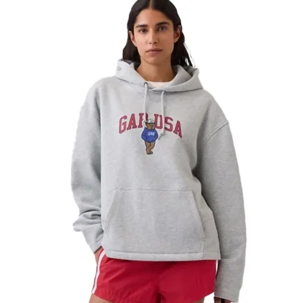2026 Gap USA Oversized Grey Pullover Fleece Hoodie