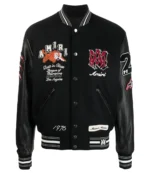 Unisex Amiri Logo-Patch Black and Red Varsity Jacket