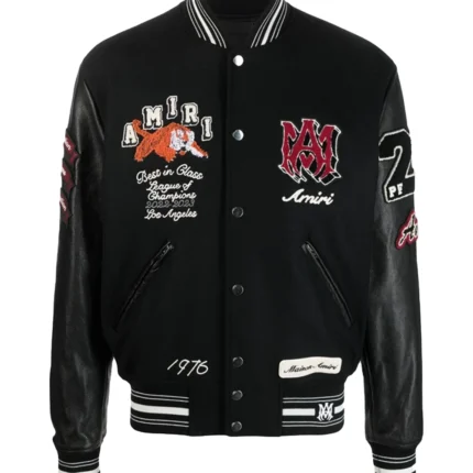 Unisex Amiri Logo-Patch Black and Red Varsity Jacket