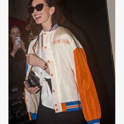 Unisex Anne Hathaway New York Knicks Varsity Bomber Jacket