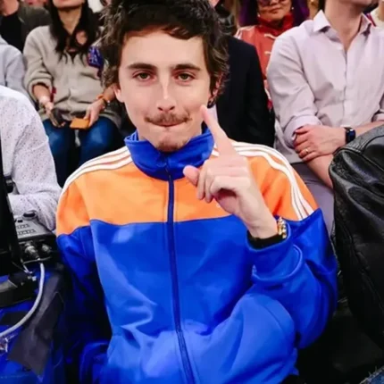 Unisex Atlanta Hawks v New York Knicks 2026 Timothée Chalamet Adidas Blue and Orange Track Jacket