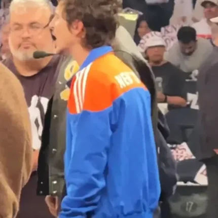 Atlanta Hawks v New York Knicks 2026 Timothée Chalamet Adidas Blue and Orange Track Jacket