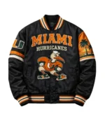 Unisex Casual Miami Hurricanes 90’s Applique Patches Full Snap Satin Bomber Jacket