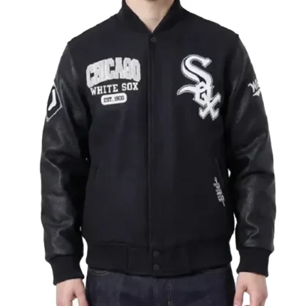 Chicago White Sox City Arch Full-Snap Black Varsity Jacket For Unisex