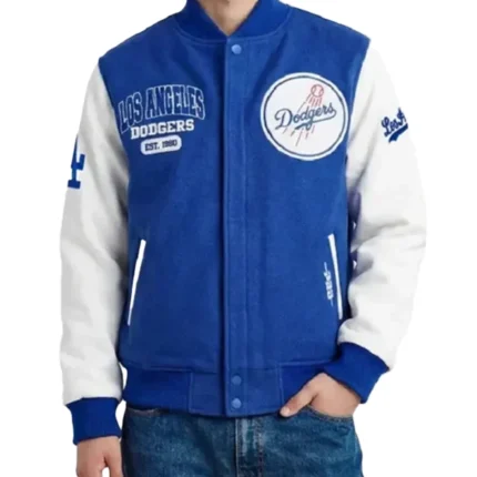 Los Angeles Dodgers City Arch Blue and White Varsity Jacket For Unisex