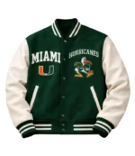 Miami Hurricanes Green and White Varsity Letterman Jacket For Unisex
