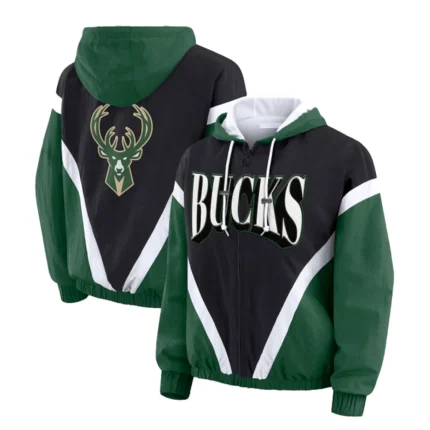 Unisex Milwaukee Bucks WEAR by Erin Andrews Black Hunter Green Colorblock Full-Zip Windbreaker Jacket