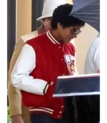 Movie Michael 2026 Jaafar Jackson Red and White Wool Varsity Jacket