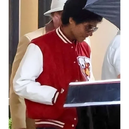 Movie Michael 2026 Jaafar Jackson Red and White Wool Varsity Jacket
