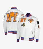 Unisex New York Knicks Pro Standard White NBA 2x Finals Champions Mash Up Capsule Satin Full-Snap Jacket