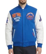 New York Mets City Arch Blue and White Varsity Jacket For Unisex