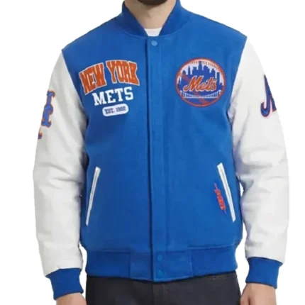 New York Mets City Arch Blue and White Varsity Jacket For Unisex