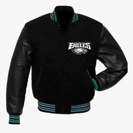Philadelphia Eagles Black Wool And Leather Jacket For Unisex