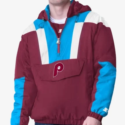 Philadelphia Phillies Charger Burgundy Half-Zip Pullover Jacket For unisex