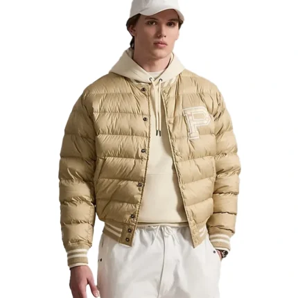 Unisex Polo Ralph Lauren 2026 Tan Brown Quilted Colden Letter Puffer Jacket
