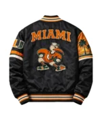 Casual Miami Hurricanes 90’s Applique Patches Full Snap Satin Bomber Jacket