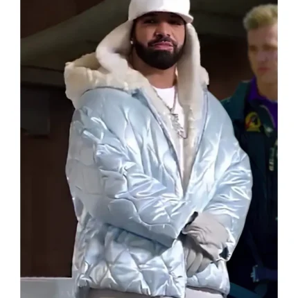 Unisex Drake ICEMAN Miu Miu Quilted Fur Hooded Puffer Jacket