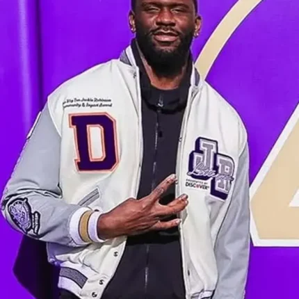 Unisex Franck Kepnang Jackie Robinson White and Grey Varsity Letterwinner Jacket