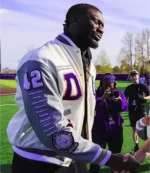 Franck Kepnang Jackie Robinson White and Grey Varsity Letterwinner Jacket