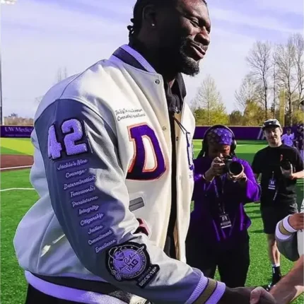Franck Kepnang Jackie Robinson White and Grey Varsity Letterwinner Jacket