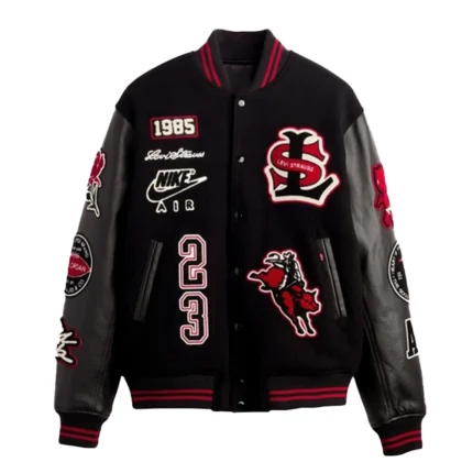 Unisex Levi’s x Jordan 2026 Black Varsity Jacket Wool With Leather Sleeves
