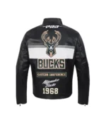 Milwaukee Bucks Full-Zip Up Black Leather Moto Jacket